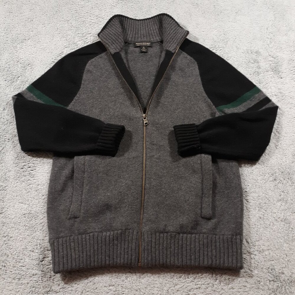 Banana Republic Wool Nylon Knit Sweater Mens Medium Gray Full Zip Italian Yarn